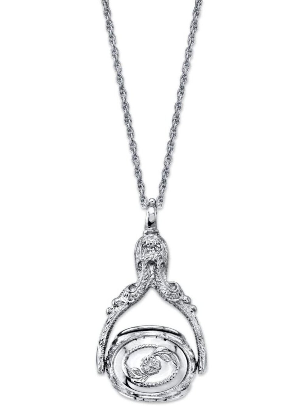 Vintage 3-Sided Flower Spinner Locket Necklace for Women, 30" Photo Keepsake